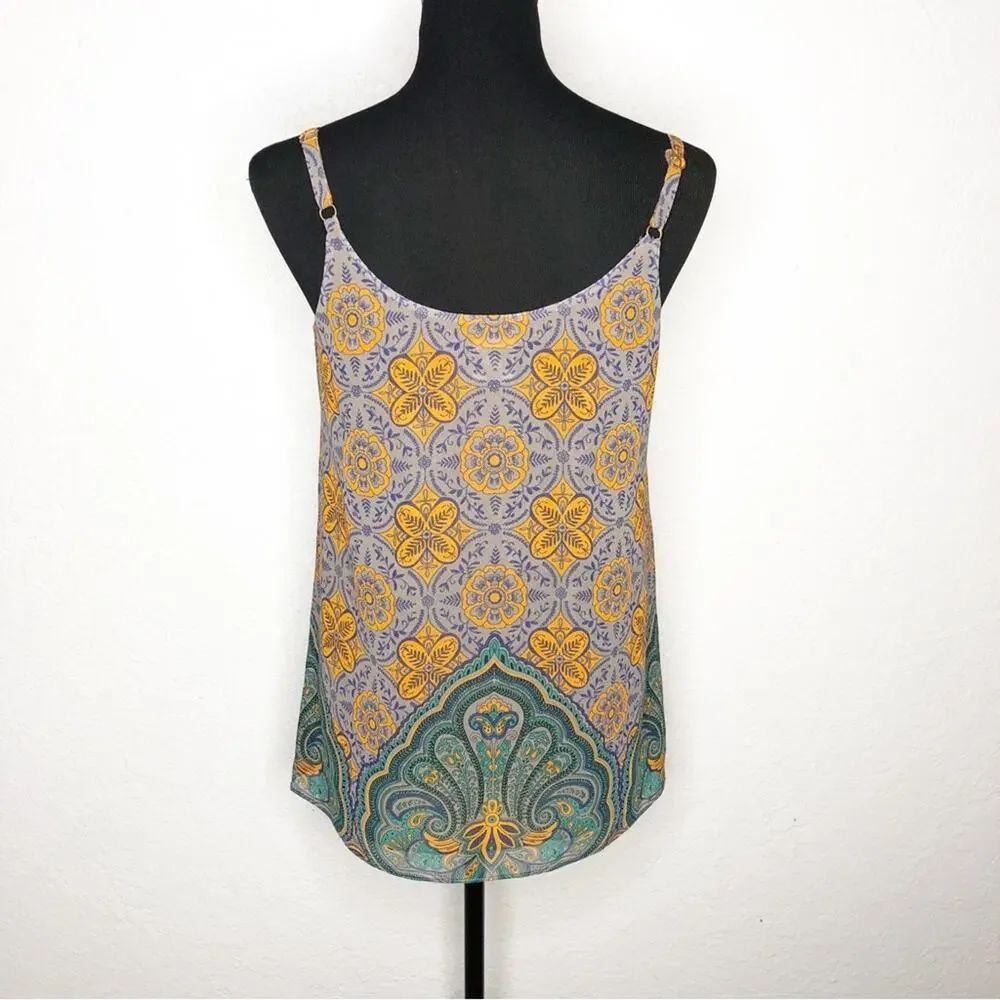 Cabi Arabesque Cami taupe orange green sleeveless top size Extra Small XS #3082